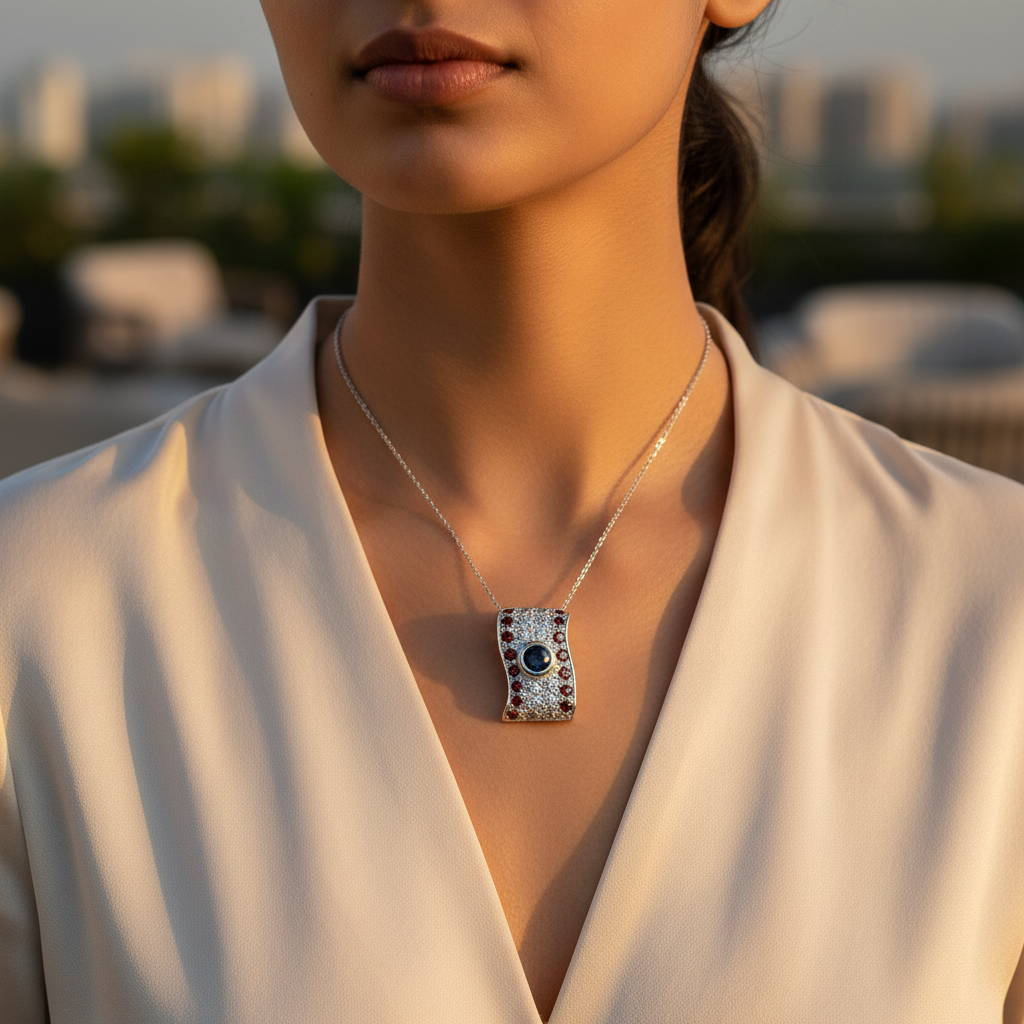 925 Silver Garnet & Sapphire Pendant | Women's Gift Jewelry