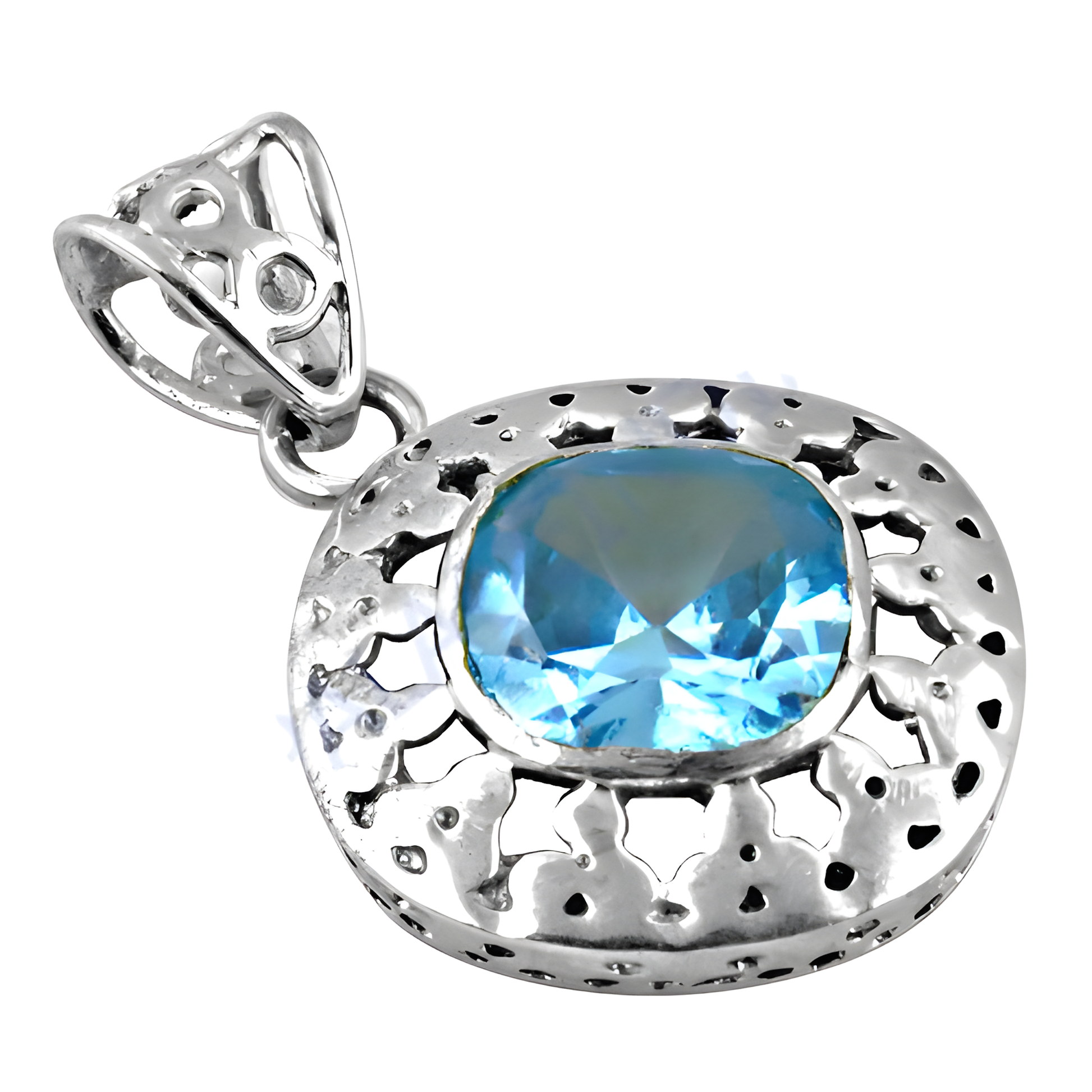 Indian Design Silver Blue CZ Gemstone Pendant