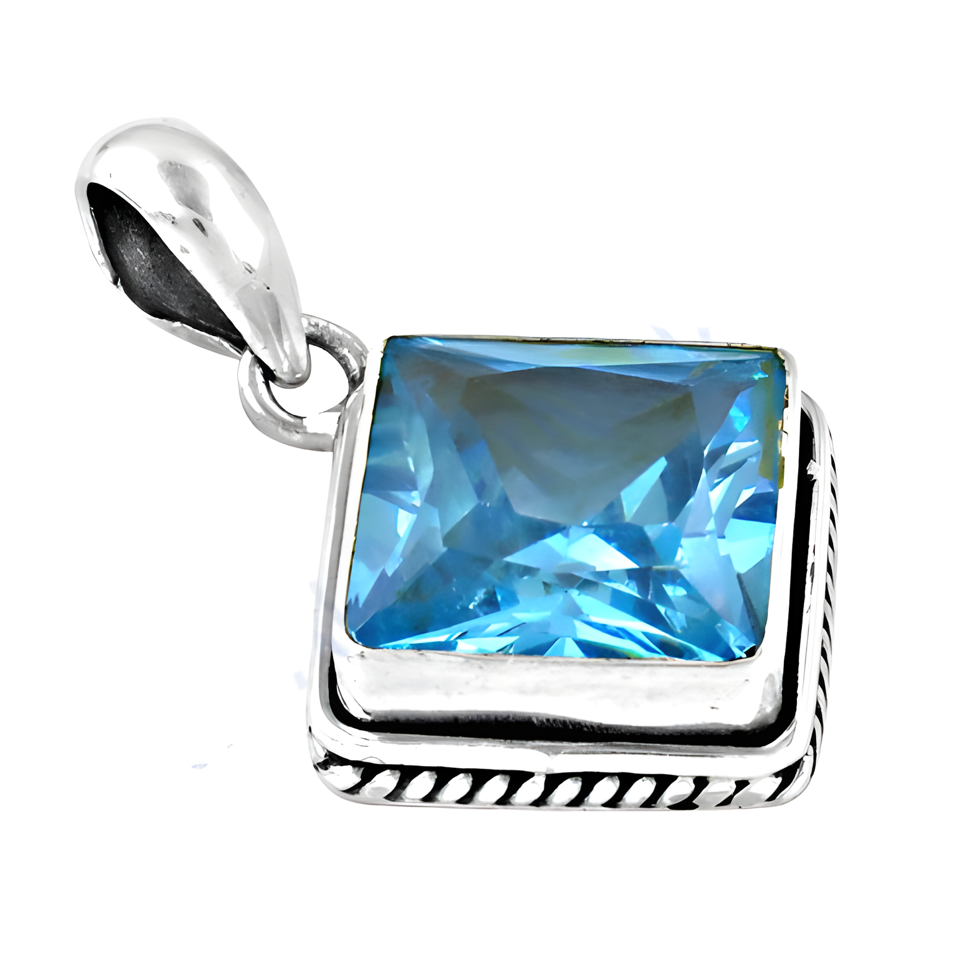 Rocking Style Blue Cubic Zirconia Gemstone Silver Pendant