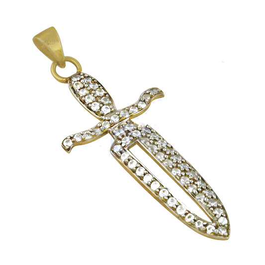 Fashionable Sword Style Cz Gemstone Gold Plated Silver Pendant