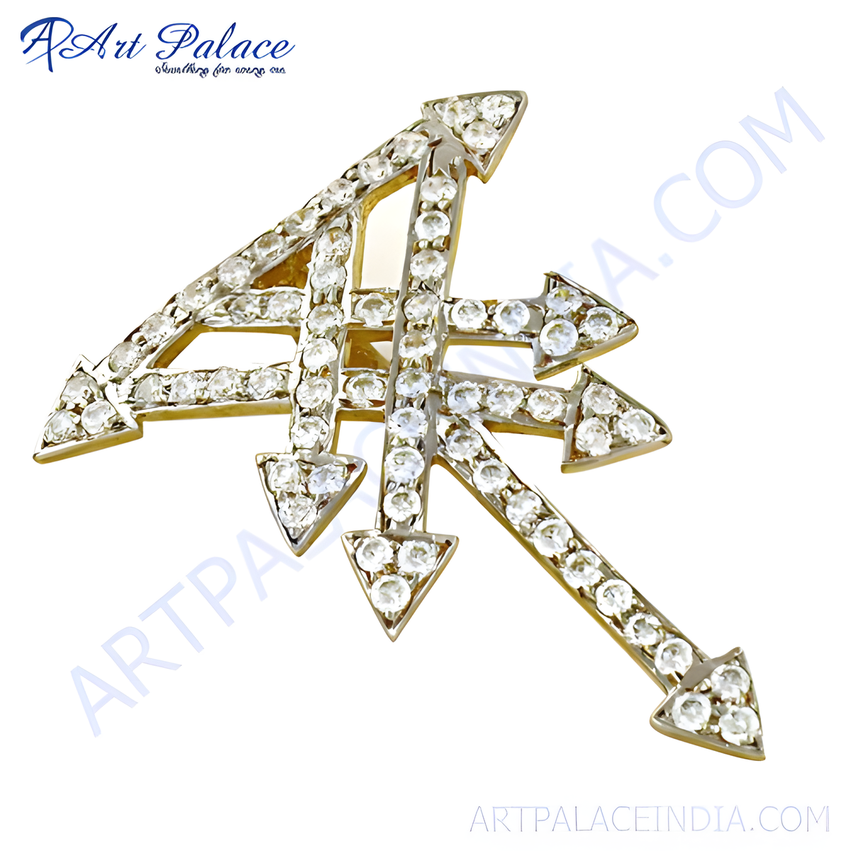 Gold plating finish diamond arrow brooch with clear diamonds, perfect for women's jewelry collection