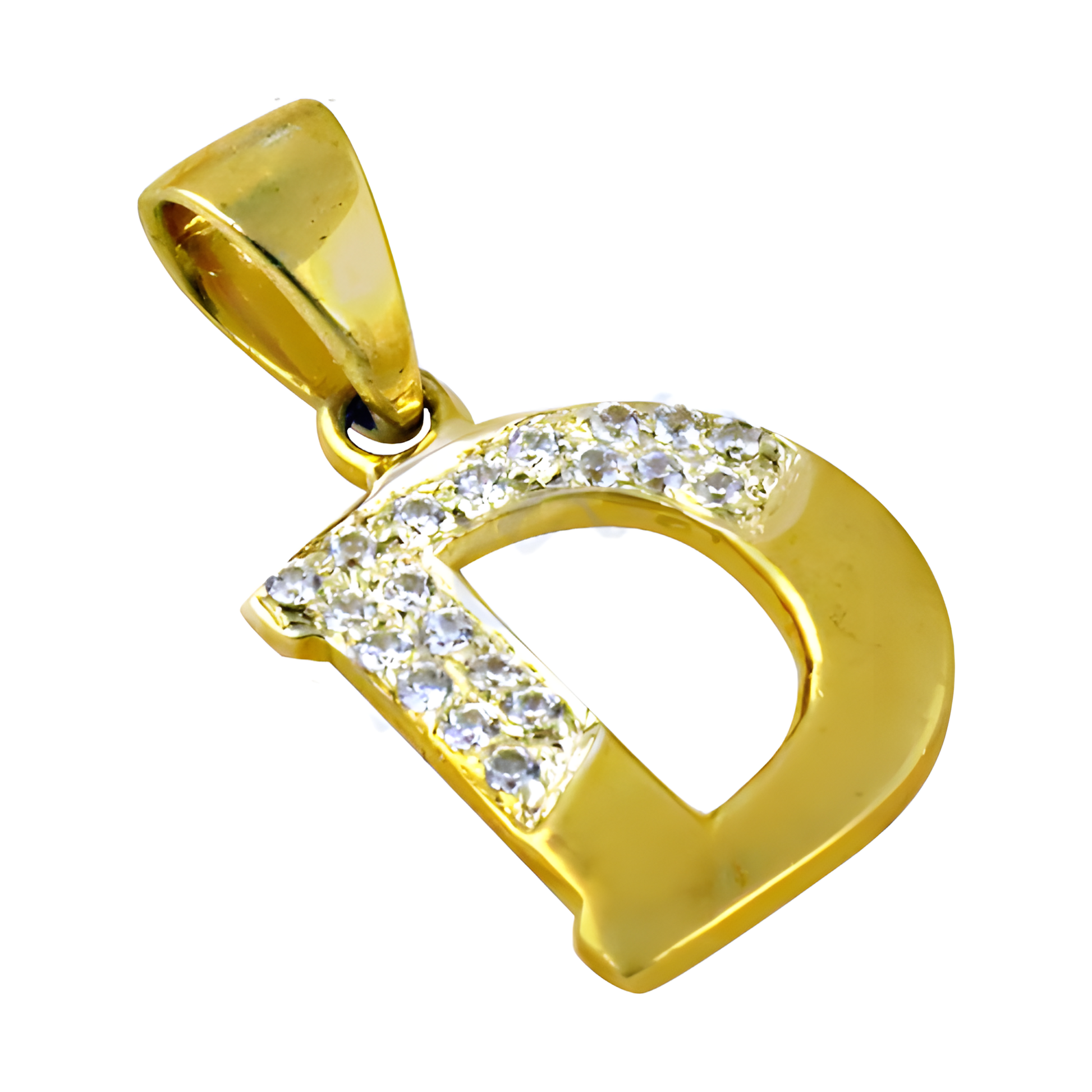 D" Initial Cz Gemstone Gold Plated Silver Pendant