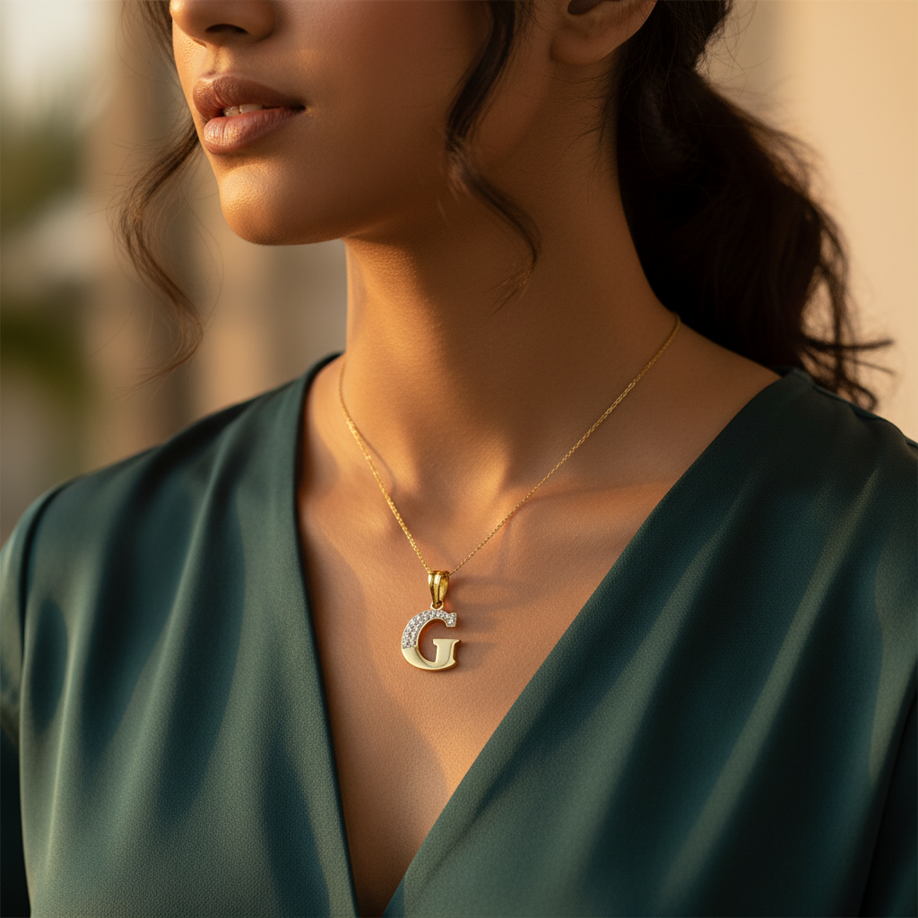 gold plating Letter G Pendant with Diamonds | Women's Initial Jewelry