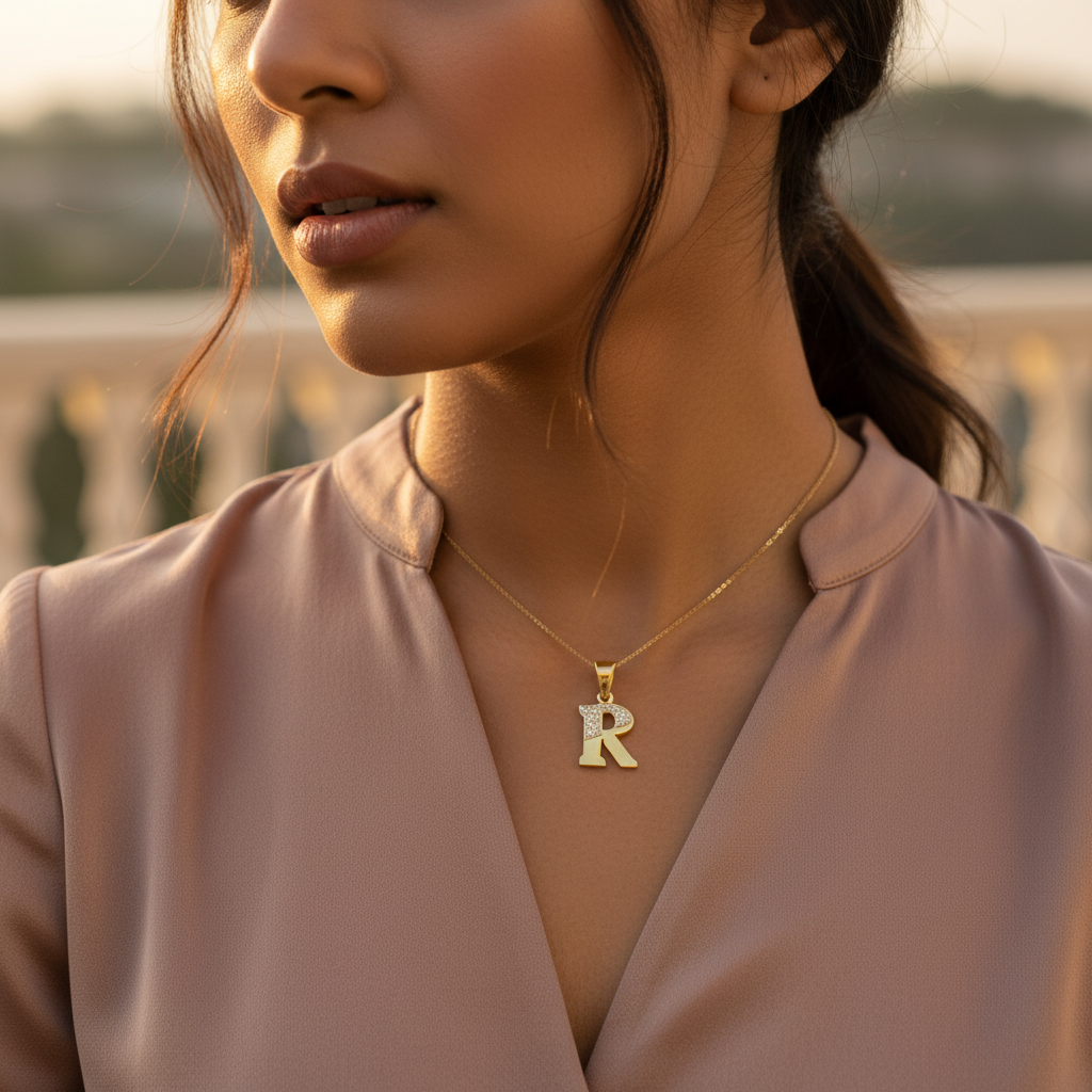 gold plating Plated Cubic Zirconia Letter R Pendant | Gift for Her