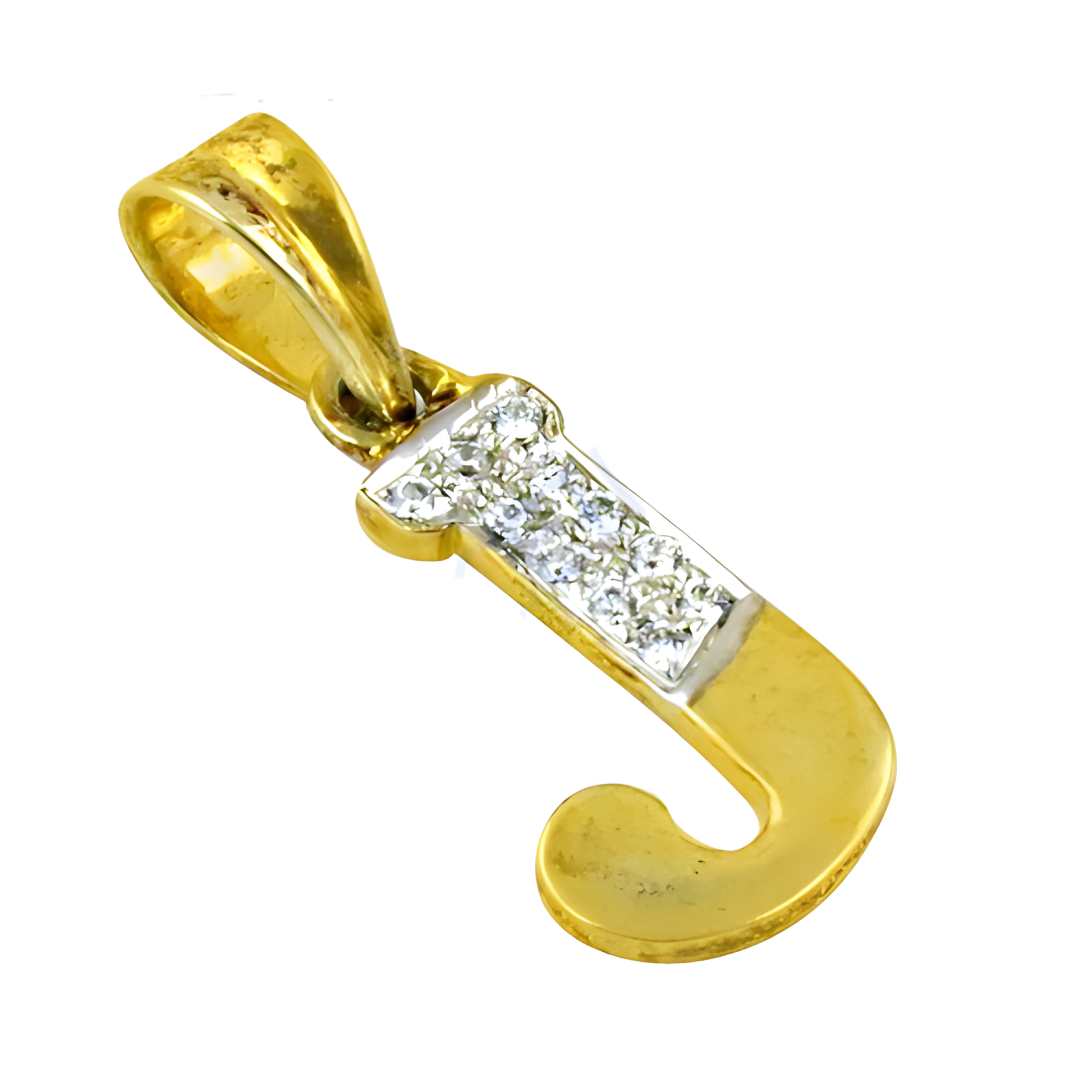 Cubic Zirconia Gold Plated Silver 'j' Alphabet Pendant