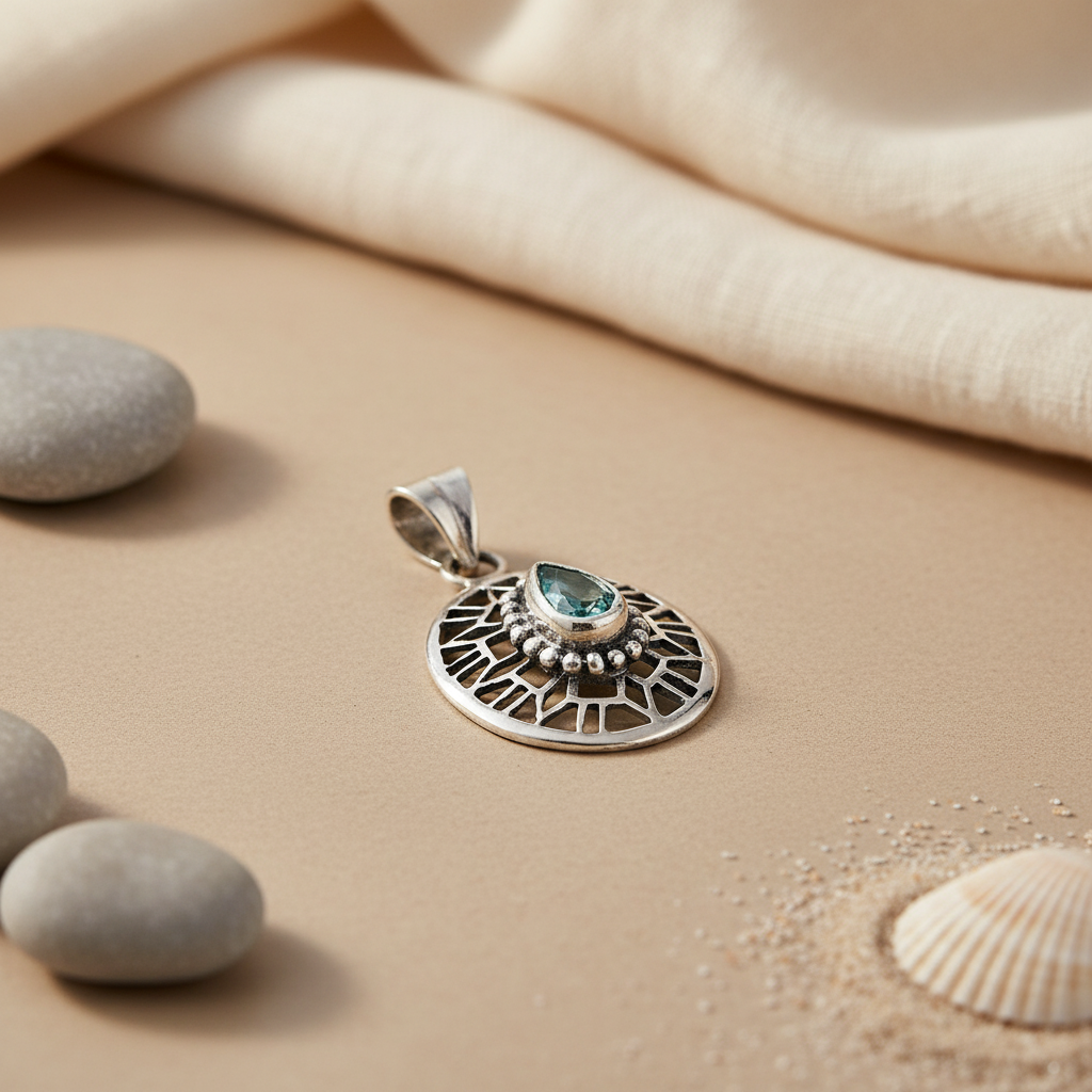 925 Silver Blue Topaz Pendant for Women | Gemstone Jewelry