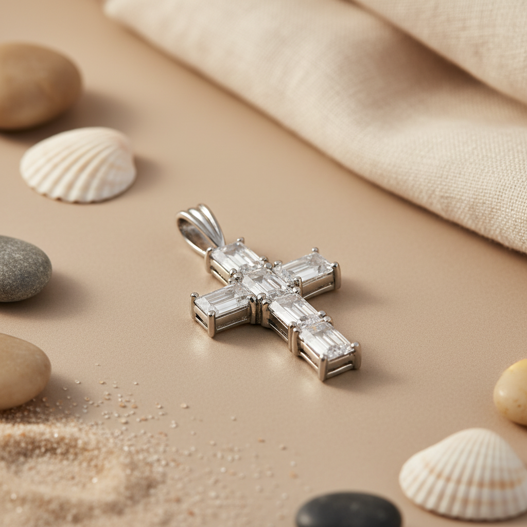 Silver Cubic Zirconia Cross Pendant for Women | Daily Wear