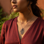 Load image into Gallery viewer, 925 Silver Hamsa Hand Pendant with Garnet | Protection Jewelry
