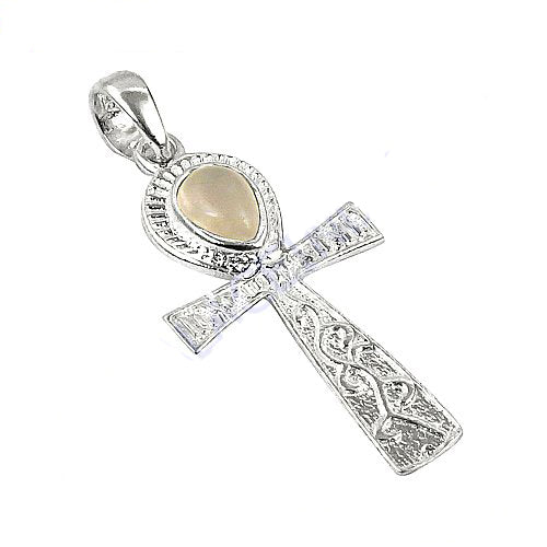 925 Silver Ankh Pendant with Moonstone | Egyptian Jewelry