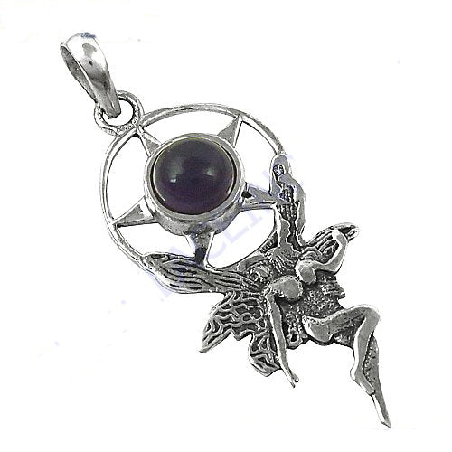 925 Silver Fairy Pendant with Amethyst Stone for Women