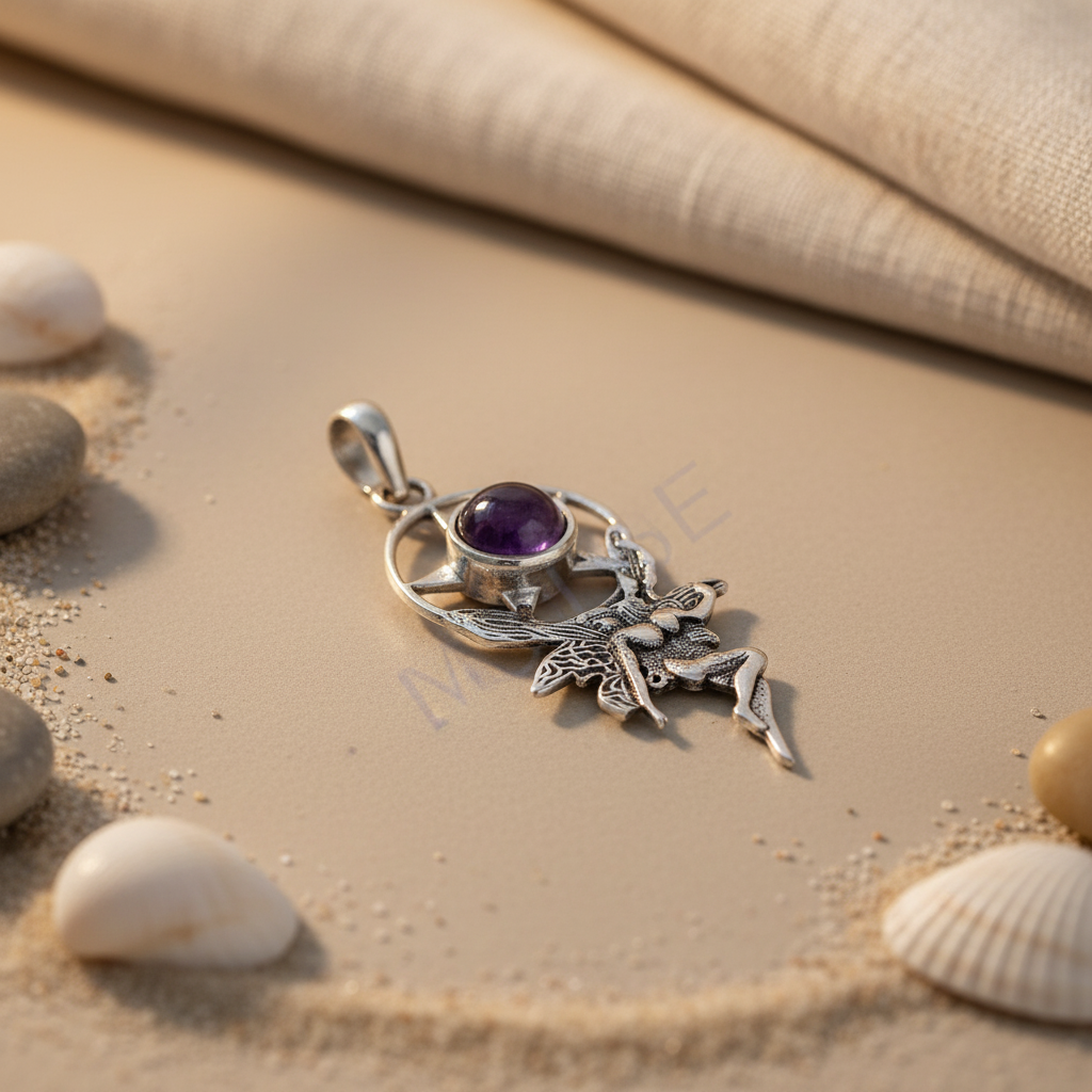 925 Silver Fairy Pendant with Amethyst Stone for Women