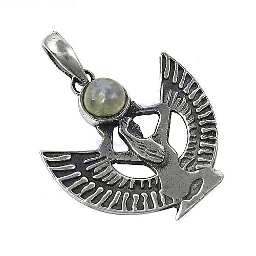 925 Silver Egyptian Winged Pendant for Women | Moonstone Jewelry