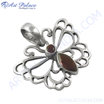 Load image into Gallery viewer, Sterling silver floral pendant with red garnet gemstones; women&#39;s pendant jewelry
