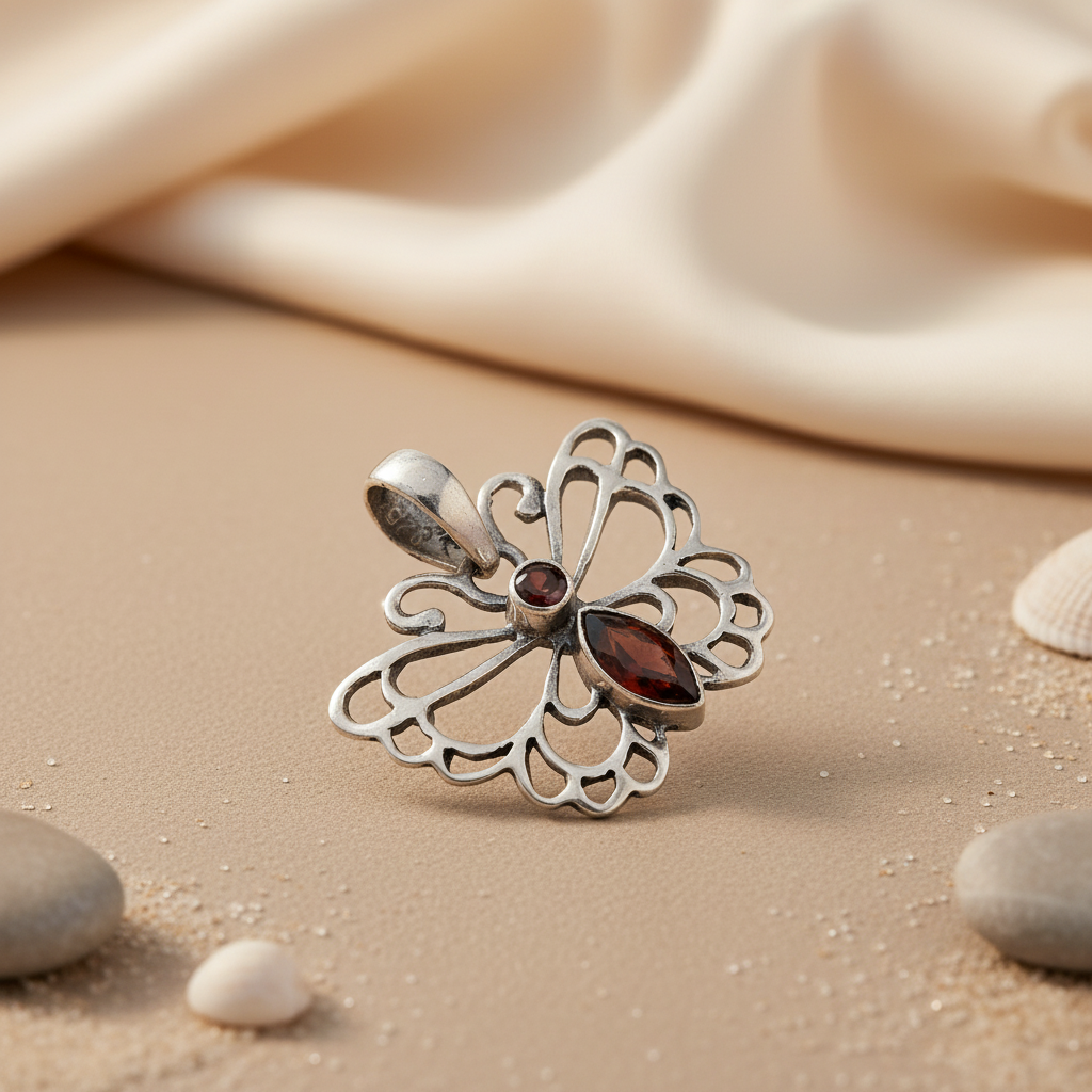 925 Sterling Silver Floral Pendant for Women | Garnet Jewelry
