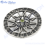 Load image into Gallery viewer, 925 sterling silver zodiac pendant with a green gemstone center and detailed astrological symbols.
