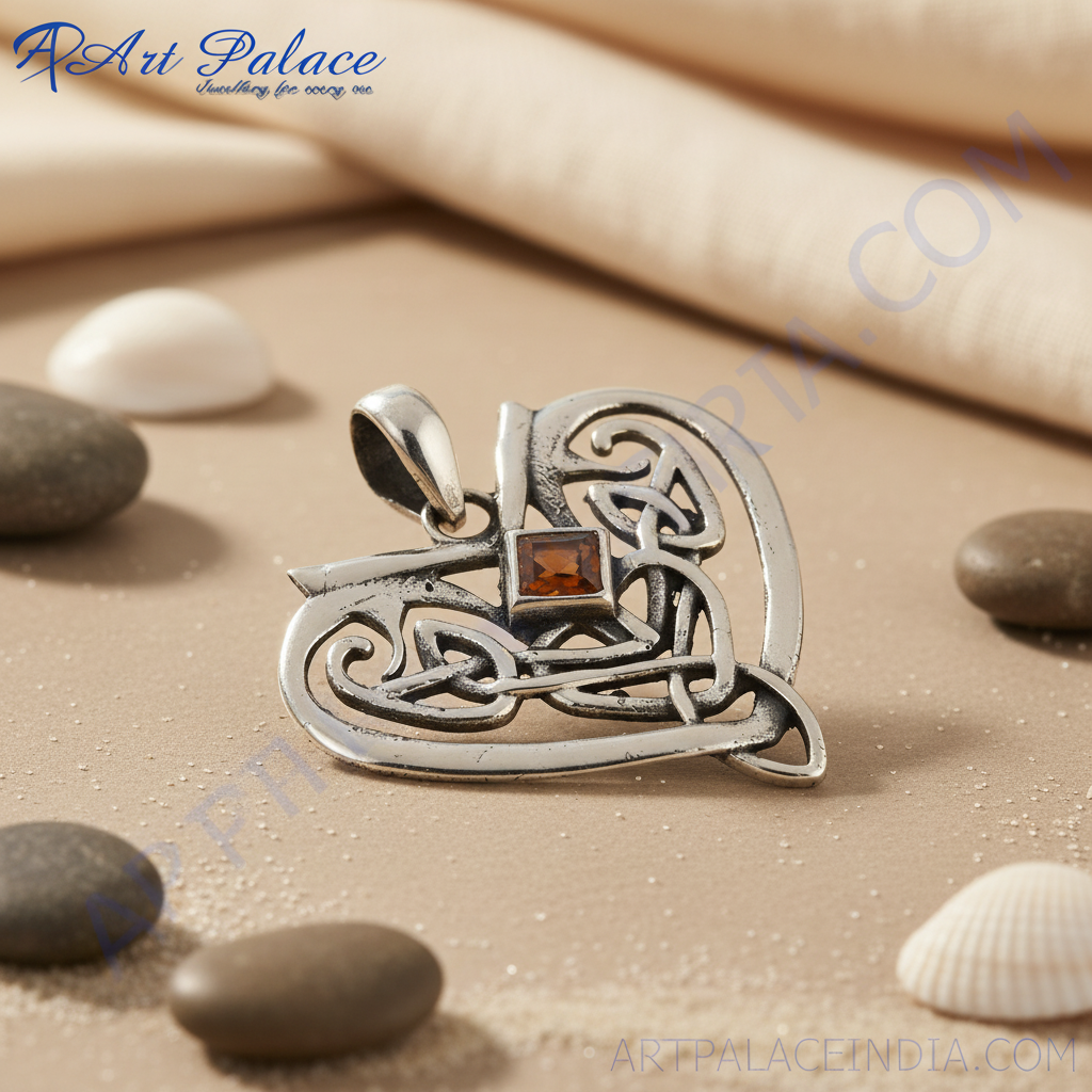 925 sterling silver celtic knot pendant with gemstone