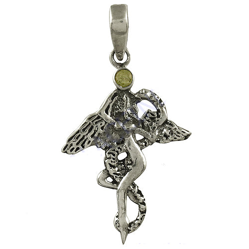 925 Silver Angel Wing Pendant with Green Stone | Women's Jewelry