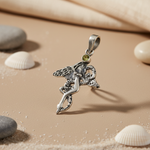 将图像加载到图库查看器中， 925 Silver Angel Wing Pendant with Green Stone | Women's Jewelry
