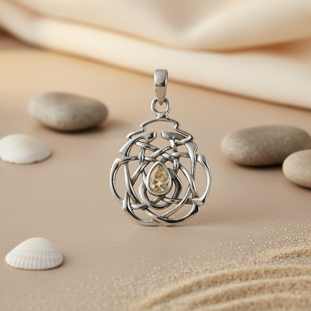 925 Silver Celtic Knot Pendant | Pear Gemstone | Women's Jewelry