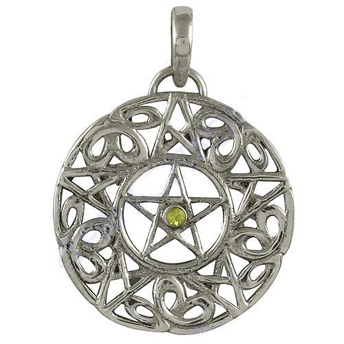 925 Silver Pentagram Pendant with Green Gemstone | Women's Necklace