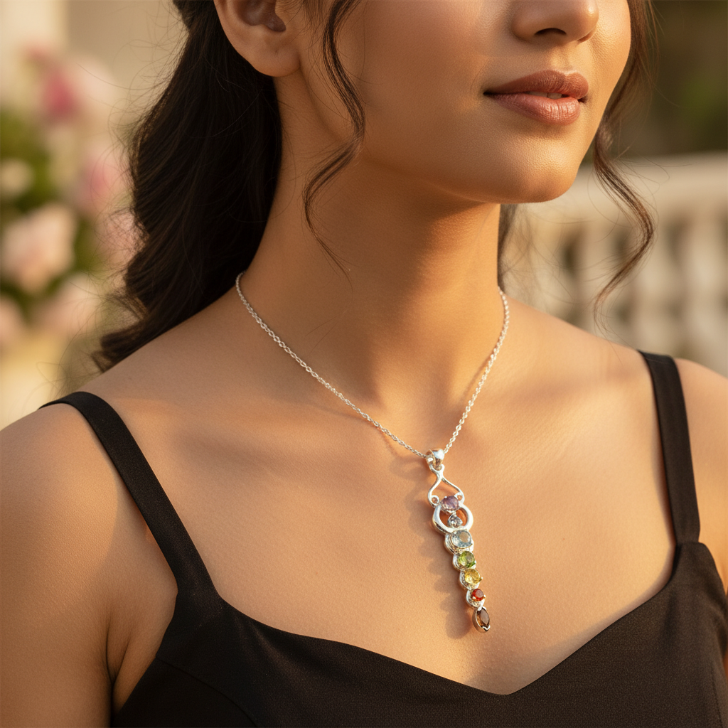 925 Silver Chakra Pendant Necklace | Gemstone Jewelry for Women