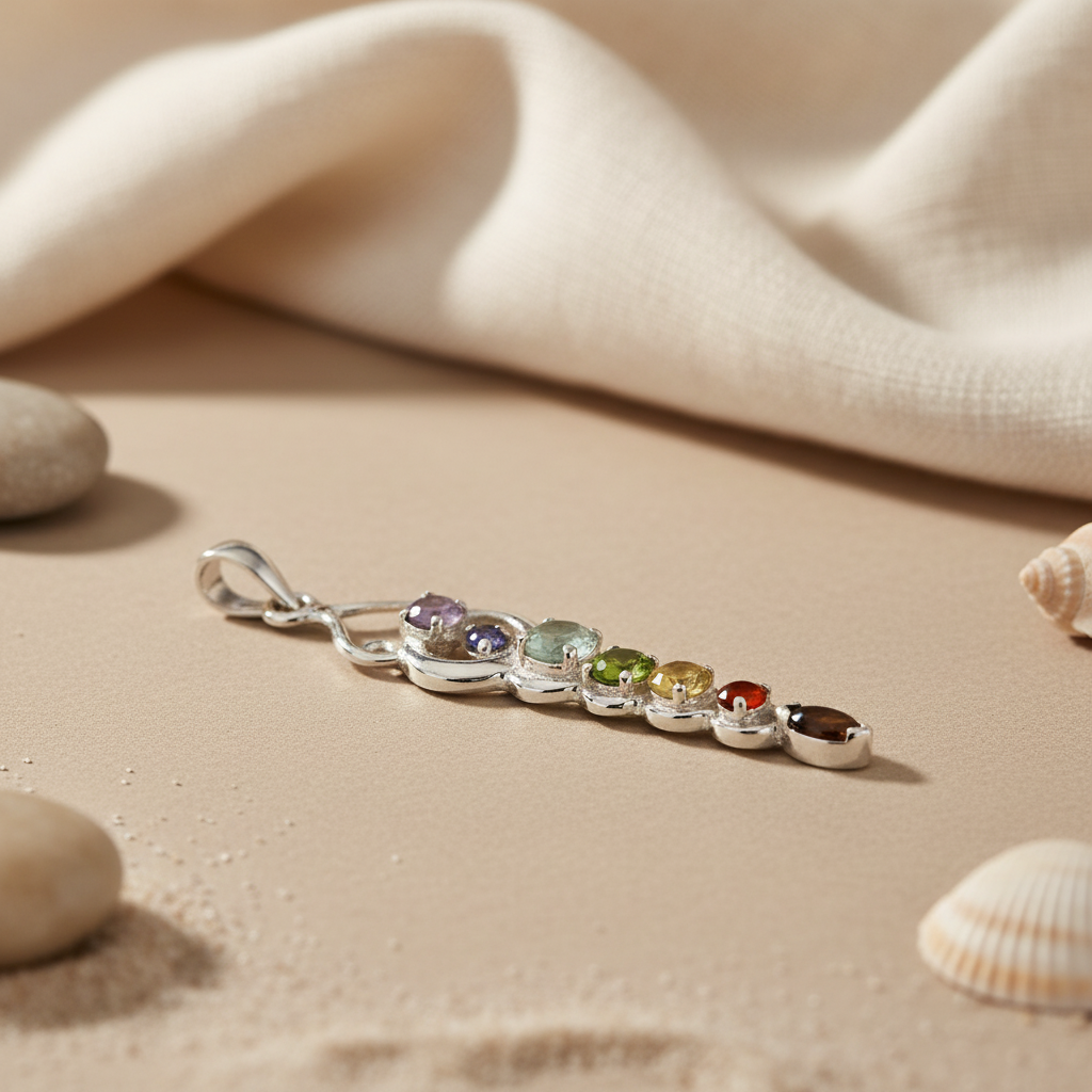 925 Silver Chakra Pendant Necklace | Gemstone Jewelry for Women