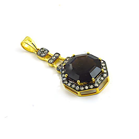 Fashionable Cz & Smokey Quartz Silver Pendant