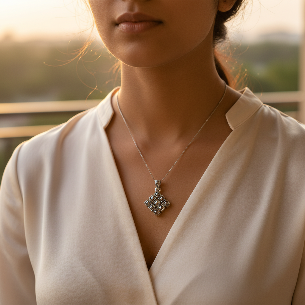 925 Silver Marcasite Pendant for Women | Daily Wear Gift