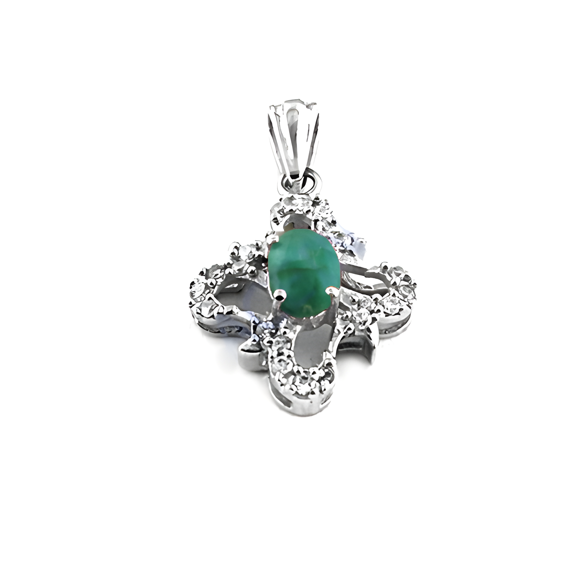 Graceful CZ & Dyed Emerald Silver Pendant