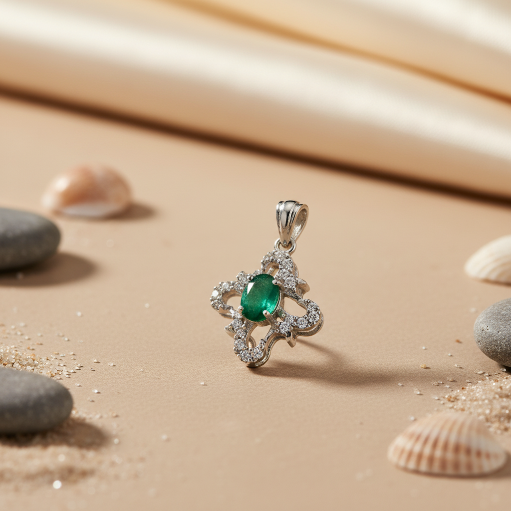 Emerald Cross Pendant | 925 Sterling Silver Necklace | Women's Gift