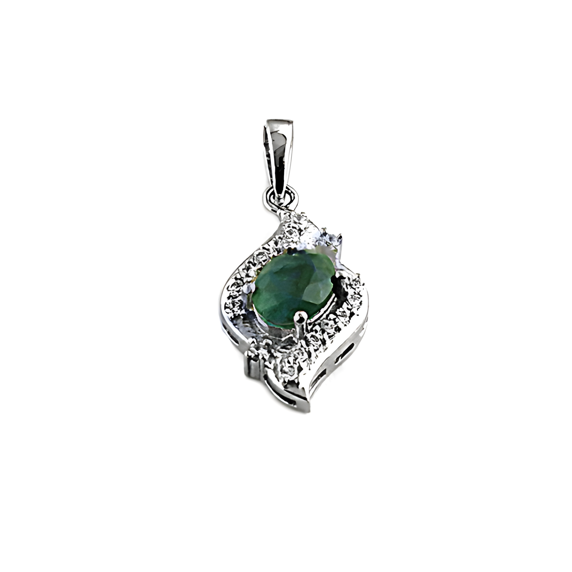 Pretty CZ & Dyed Emerald Silver Pendant