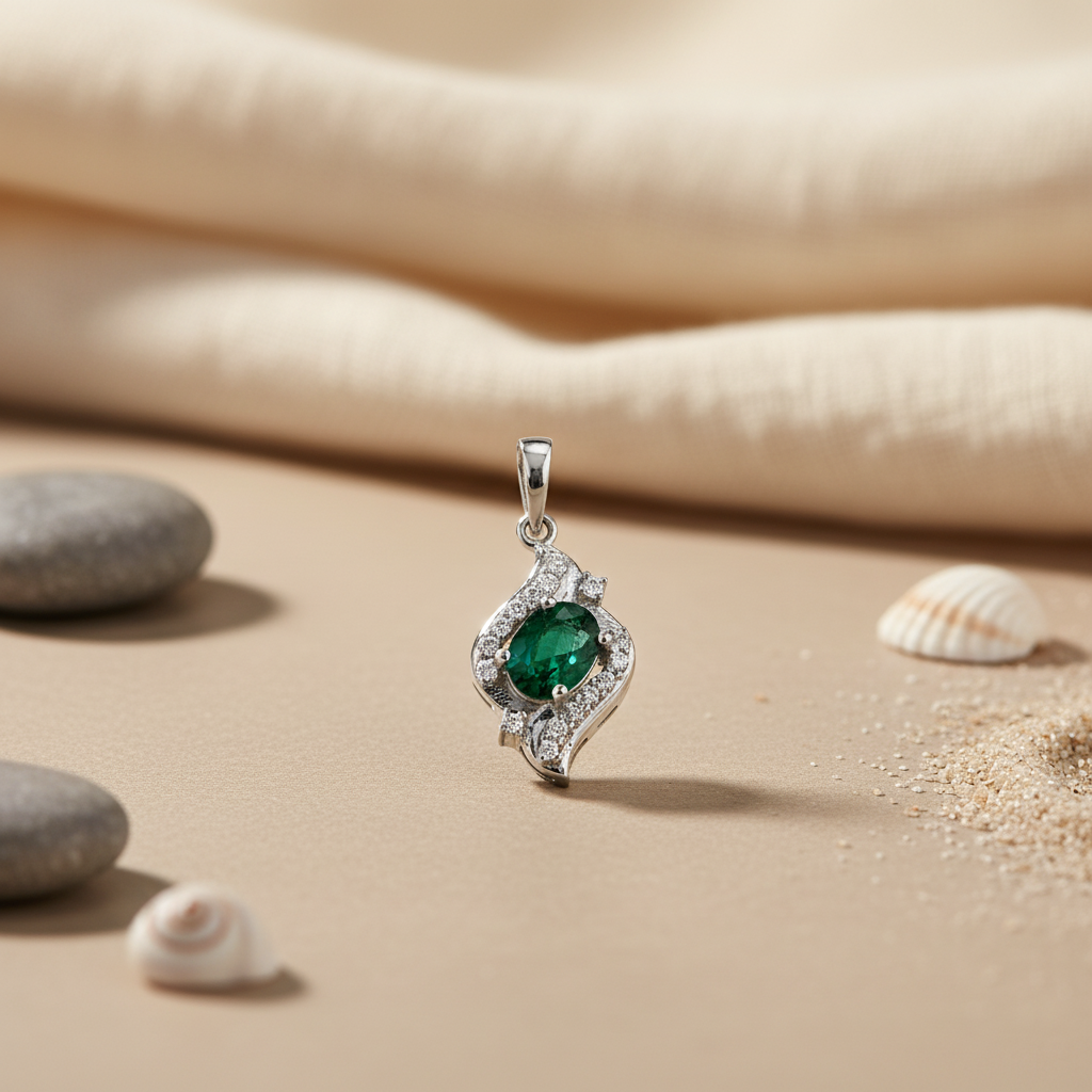 925 Silver Emerald Pendant for Women | Gemstone Jewelry