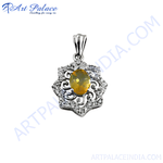 Load image into Gallery viewer, 925 sterling silver pendant with a yellow gemstone center and diamond accents, for women
