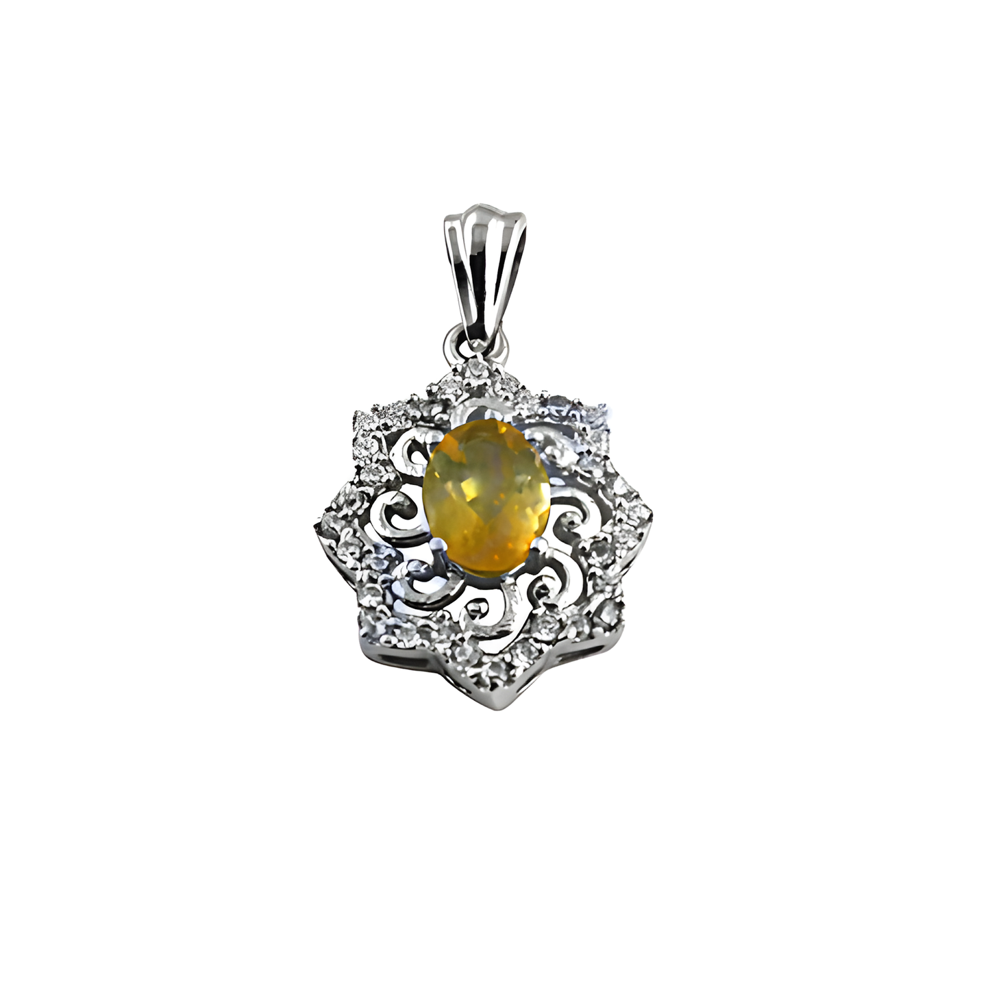 Party Wear Citrine & CZ Silver Pendant