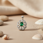 将图像加载到图库查看器中， 925 Silver Emerald &amp; Diamond Flower Pendant | Women's Jewelry
