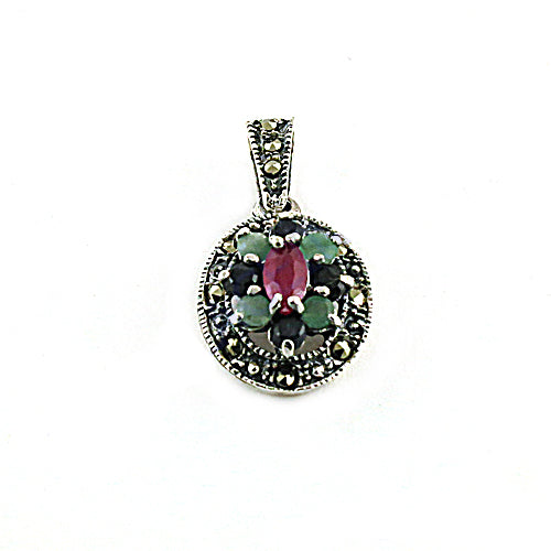 925 Silver Ruby Marcasite Pendant for Women | Gemstone Jewelry