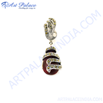 Load image into Gallery viewer, 925 sterling silver garnet pendant with marcasite accents, a red gemstone pendant
