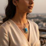 Load image into Gallery viewer, 925 Sterling Silver Turquoise Pendant for Women | Marcasite Jewelry
