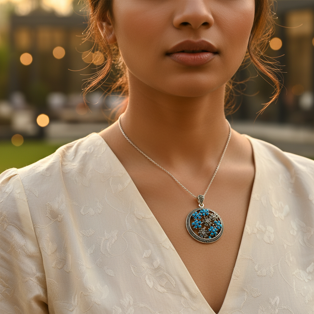 925 Silver Blue Turquoise Pendant for Women | Daily Wear Gift