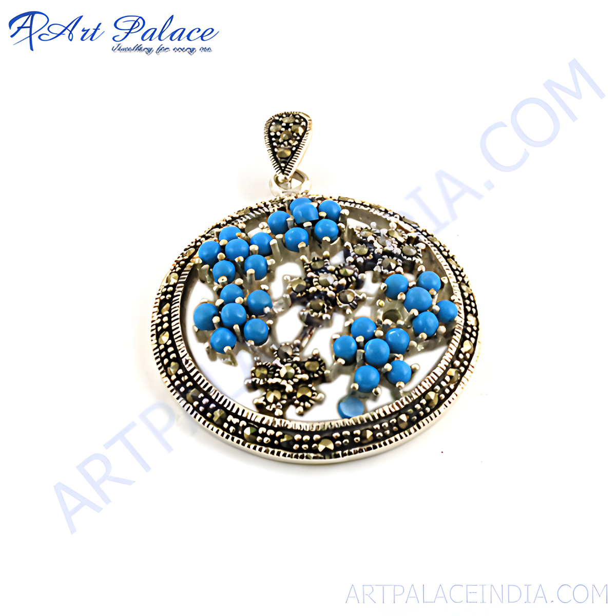 925 sterling silver pendant with blue turquoise gemstones