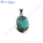 Load image into Gallery viewer, 925 sterling silver turquoise pendant with oval blue-green gemstone.
