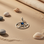Load image into Gallery viewer, 925 Silver Pentagram Pendant with Black Stone | Witchcraft Jewelry
