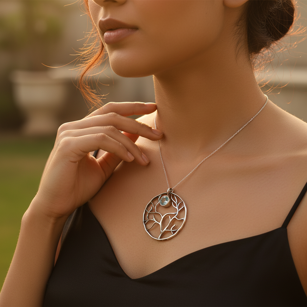 925 Silver Tree of Life Pendant with Gemstone | Women's Jewelry