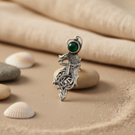 将图像加载到图库查看器中， 925 Silver Dragon Pendant with Green Gem | Unique Jewelry for Men
