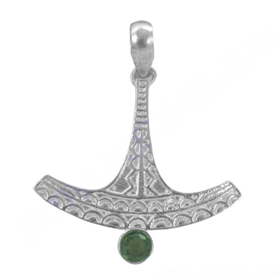 925 Silver Thor's Hammer Pendant with Emerald | Viking Jewelry