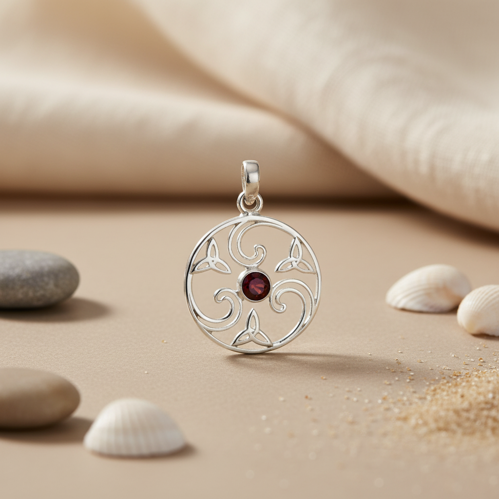 925 Silver Celtic Pendant with Garnet | Women's Jewelry Gift