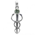 将图像加载到图库查看器中， 925 Silver Medical Caduceus Pendant with Green Gemstone | Gift
