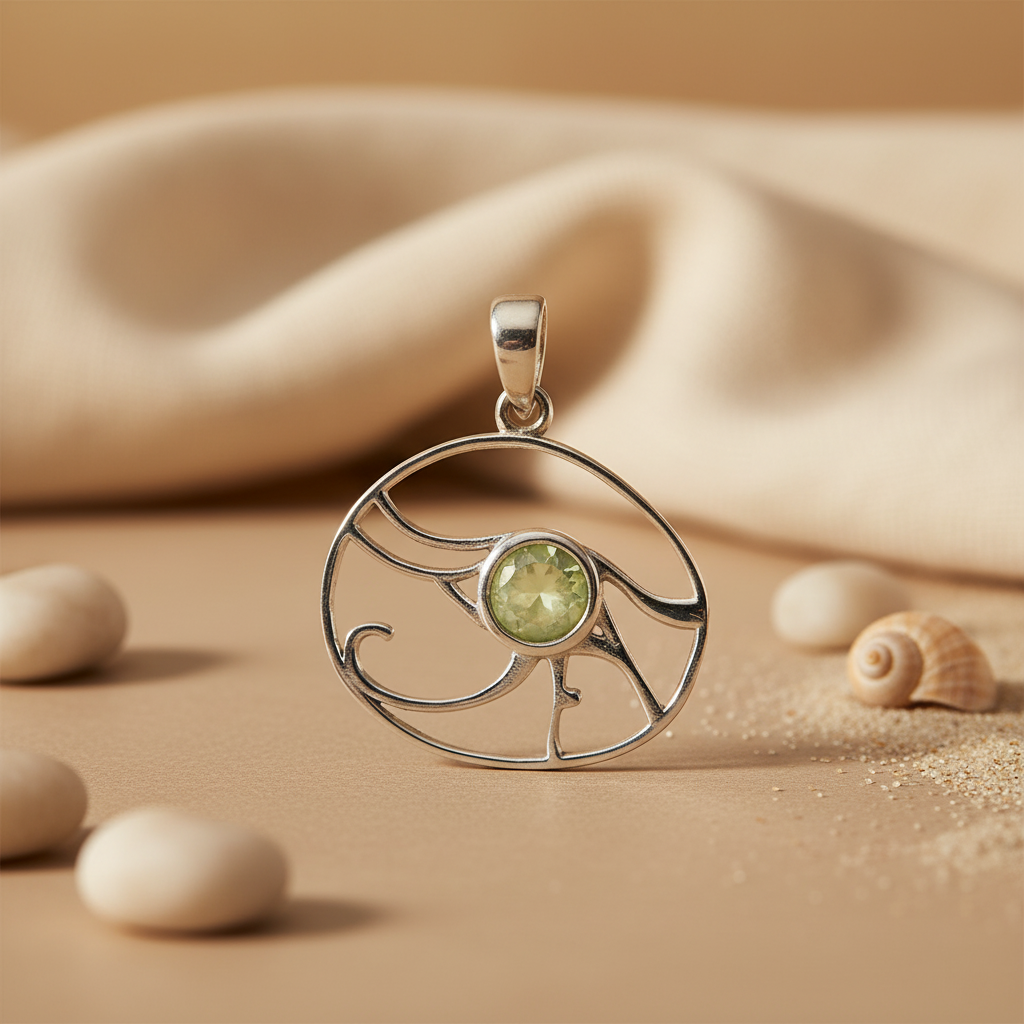 925 Silver Green Gemstone Pendant | Openwork Design | Gift