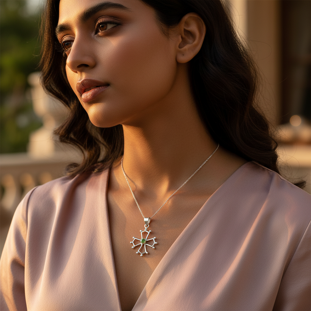 925 Silver Peridot Cross Pendant for Women | Gemstone Jewelry