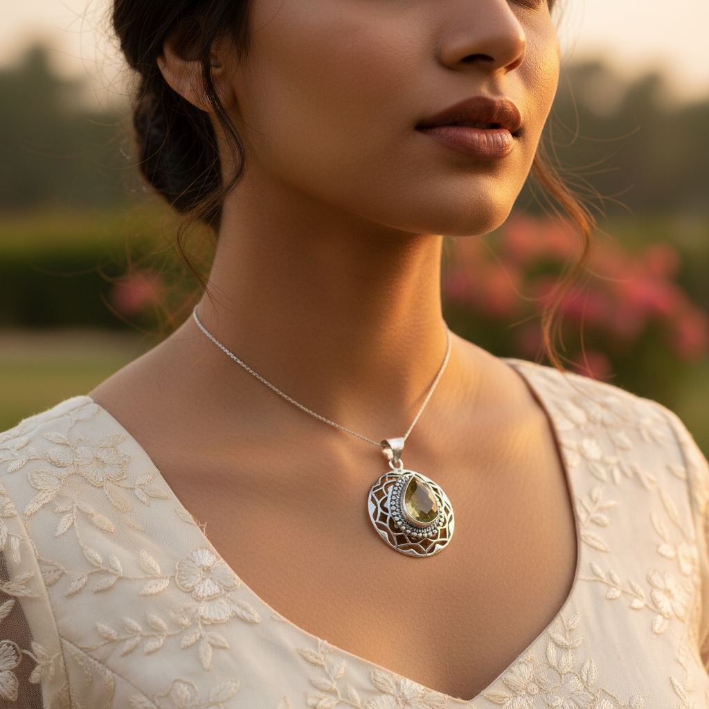 925 Silver Peridot Teardrop Pendant | Women's Gift